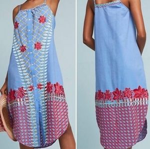 Anthropologie Embroidered Denim Estina Dress XS